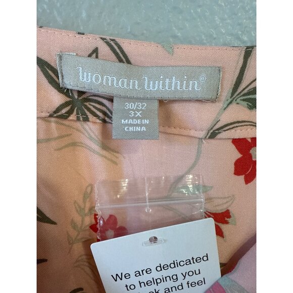 Woman Within Pink Floral Print 3/4 Sleeve Tunic Top Size 3X  Lightweight - Picture 2 of 7